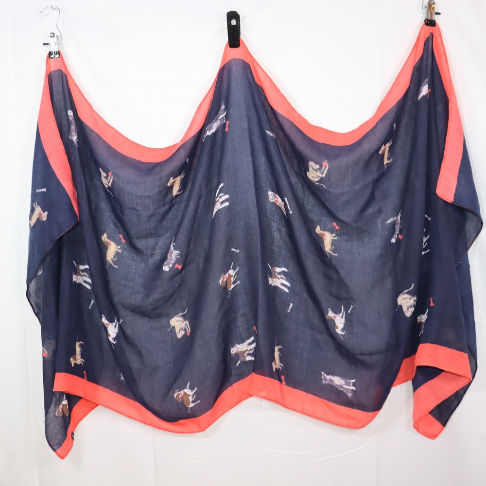 Joules Scarf OS Navy Blue Womens‎ Dog Print Lightweight Wrap